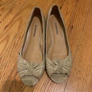 Taupe Knotted Peep Toe Wedge Heel Shoe Flats